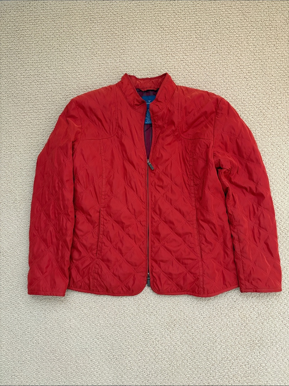 Faconnable Women's Quilted Dark Red Lined Jacket - Lightweight Zipper Front